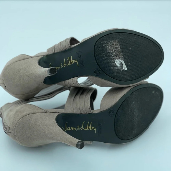 Sam & Libby Taupe Suede Peep Toe High Heel Sandals - Women's Size 9M - Picture 2 of 6
